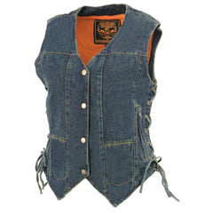Milwaukee Leather MDL4020 Women's Classic Blue ‘6 Pocket’ Side Lace Denim Vest with Snap Buttons