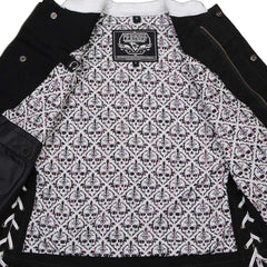 Milwaukee Leather MDL4050 Women's 'Skelly' Black with White Motorcycle Denim Vest w/ Skull Embroidery