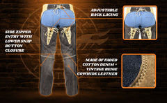Women's Two Tone Denim & Leather Chaps