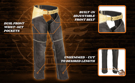 Women's Two Tone Denim & Leather Chaps