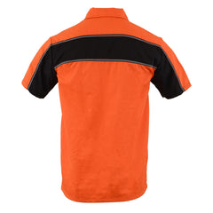 Milwaukee Leather MDM11670 Men’s Orange-Black Mechanic Work Shirt w/ Reflective Strip - Heavy-Duty Button-Up