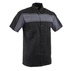Milwaukee Leather MDM11672 Men’s Grey-Black Mechanic Work Shirt w/ Reflective Strip - Heavy-Duty Button-Up