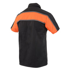 Milwaukee Leather MDM11673 Men’s Black-Orange Mechanic Work Shirt w/ Reflective Strip - Heavy-Duty Button-Up