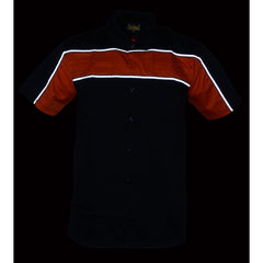Milwaukee Leather MDM11673 Men’s Black-Orange Mechanic Work Shirt w/ Reflective Strip - Heavy-Duty Button-Up