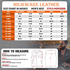 Milwaukee Leather MDM3006 Men's 'Brute' Concealed Snap Black Denim and Black Leather Club Style Vest w/ Hidden Zipper
