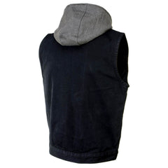 Milwaukee Leather MDM3015 Men's 'Rustic' Black Denim Motorcycle Riding Vest with Hoodie and Quick Draw Pocket