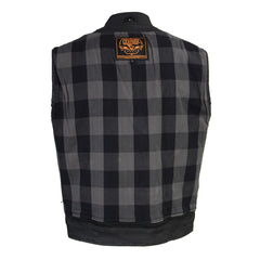 Milwaukee Leather MDM3025 Men’s Black Waxy Coated Denim Club Style Motorcycle Rider Vest w/ Shirt Collar
