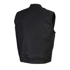 Milwaukee Leather MDM3025 Men’s Black Waxy Coated Denim Club Style Motorcycle Rider Vest w/ Shirt Collar