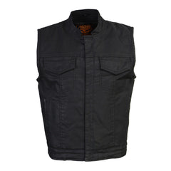 Milwaukee Leather MDM3025 Men’s Black Waxy Coated Denim Club Style Motorcycle Rider Vest w/ Shirt Collar