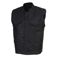 Milwaukee Leather MDM3025 Men’s Black Waxy Coated Denim Club Style Motorcycle Rider Vest w/ Shirt Collar