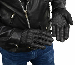 Milwaukee Leather MG7500 Men's Black Perforated Leather Gloves with Rubberized Knuckles