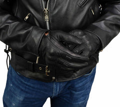 Milwaukee Leather MG7500 Men's Black Perforated Leather Gloves with Rubberized Knuckles