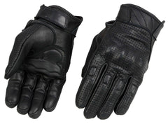 Milwaukee Leather MG7500 Men's Black Perforated Leather Gloves with Rubberized Knuckles