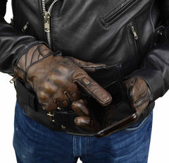 Milwaukee Leather MG7514 Men's Distressed Brown Leather Gloves with Gel Palm and Knuckle Protectors