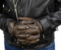 Milwaukee Leather MG7514 Men's Distressed Brown Leather Gloves with Gel Palm and Knuckle Protectors