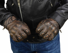 Milwaukee Leather MG7514 Men's Distressed Brown Leather Gloves with Gel Palm and Knuckle Protectors