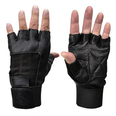 Milwaukee Leather MG7562 Men's Black Spandex and Leather Fingerless Gloves