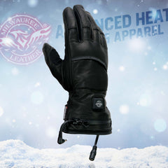 Milwaukee Leather MG7713SET Women's Heated Black Leather Winter Gloves w/ Battery Pack-Wire Harness and i-Touch