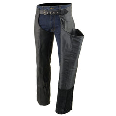 Milwaukee Leather Men's Black Premium Leather Fully Lined Motorcycle Chaps w/ Front Coin Pocket ML1115