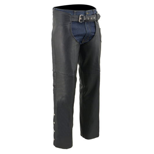 Milwaukee Leather Men's Black Premium Leather Fully Lined Motorcycle Chaps w/ Front Coin Pocket ML1115