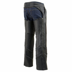 Milwaukee Leather ML1144 Men's Black Leather Vented Chaps with Reflective Piping