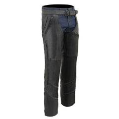 Milwaukee Leather ML1144 Men's Black Premium Leather Vented Motorcycle Rider Chaps with Reflective Piping