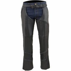Milwaukee Leather ML1144 Men's Black Leather Vented Chaps with Reflective Piping