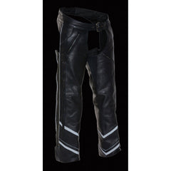 Milwaukee Leather ML1144 Men's Black Premium Leather Vented Motorcycle Rider Chaps with Reflective Piping