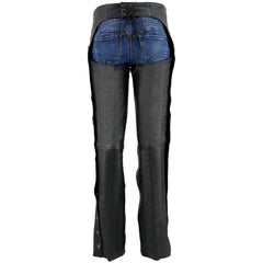 Milwaukee Leather Women's Classic Black Premium Leather Motorcycle Chaps with Black Wing Embroidery-ML1179