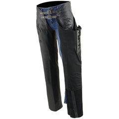 Milwaukee Leather ML1187 Ladies Black Leather Chaps with Reflective Tribal Embroidery