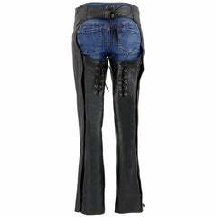 Milwaukee Leather ML1187 Ladies Black Leather Chaps with Reflective Tribal Embroidery