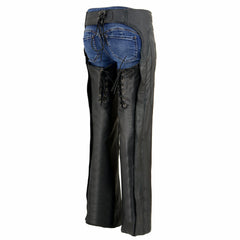 Milwaukee Leather ML1187 Ladies Black Leather Chaps with Reflective Tribal Embroidery