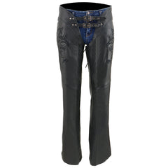 Milwaukee Leather ML1187 Ladies Black Leather Chaps with Reflective Tribal Embroidery