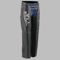 Milwaukee Leather Chaps for Women Black and Pink Low-Rise Waist- Double Buckle Reflective Embroidery Motorcycle Chap- ML1187