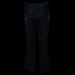 Milwaukee Leather ML1187 Ladies Black and Purple Leather Chaps with Reflective Tribal Embroidery