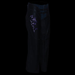 Milwaukee Leather ML1187 Ladies Black and Purple Leather Chaps with Reflective Tribal Embroidery