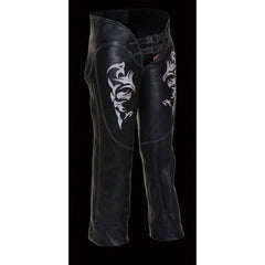 Milwaukee Leather Chaps for Women Black and Pink Low-Rise Waist- Double Buckle Reflective Embroidery Motorcycle Chap- ML1187