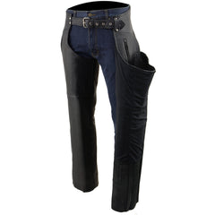 Milwaukee Leather Men's Black Premium Leather Motorcycle Rider Chaps with Thigh Pocket and Mesh Liner-ML1190