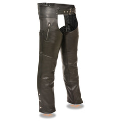 Milwaukee Leather Men's Black Premium Leather Motorcycle Rider Chaps with Thigh Pocket and Mesh Liner-ML1190