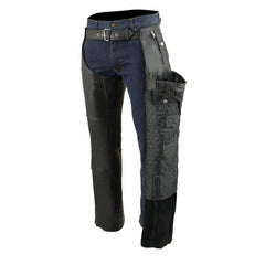 Milwaukee Leather ML1191 Men's Black Leather Four Pocket Thermal Lined Motorcycle Chaps