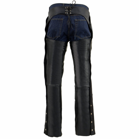 Milwaukee Leather ML1191 Men's Black Leather Four Pocket Thermal Lined Motorcycle Chaps