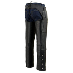 Milwaukee Leather ML1191 Men's Black Leather Four Pocket Thermal Lined Motorcycle Chaps