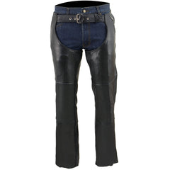 Milwaukee Leather ML1191 Men's Black Leather Four Pocket Thermal Lined Motorcycle Chaps