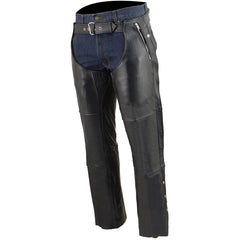 Milwaukee Leather ML1191 Men's Black Leather Four Pocket Thermal Lined Motorcycle Chaps
