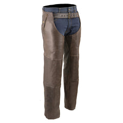 Milwaukee Leather Men's Retro Brown Premium Leather Motorcycle Rider Chaps with Snap Out Thermal Liner/ 4-Pockets-ML1191RT