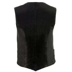 Milwaukee Leather ML1253 Women's Black Premium Leather V-Neck Motorcycle Rider Vest w/ Milwaukee Leather Logo Snaps Closure