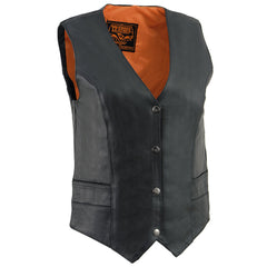 Milwaukee Leather ML1253 Women's Black Premium Leather Motorcycle Rider Vest with Snap Button Closure