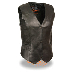 Milwaukee Leather ML1253 Women's Black Premium Leather Motorcycle Rider Vest with Snap Button Closure