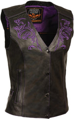 Milwaukee Leather ML1293 Women's  Black and Purple ‘Wing Studded’ Leather Vest