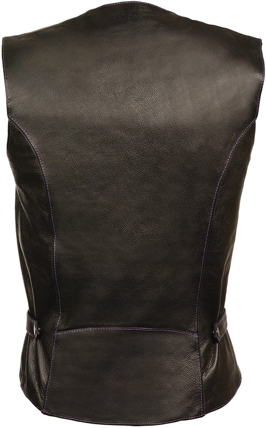 Milwaukee Leather ML1293 Women's  Black and Purple ‘Wing Studded’ Leather Vest